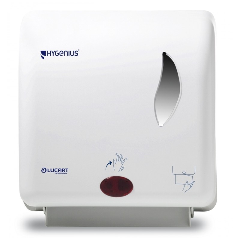 Hygenius no touch elektronische dispenser voor witte handdoekrolunit